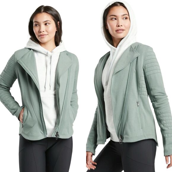Athleta Moto Jacket Minimalistic Grey SIZE S Green Gym Travel Zip Up #982849 - Picture 2 of 16